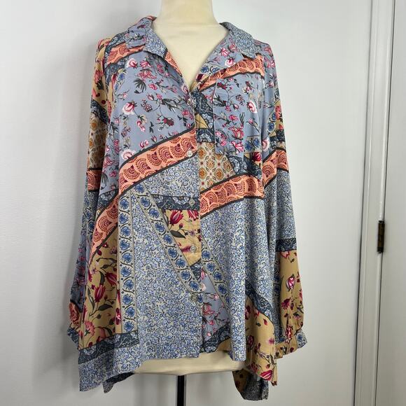 Christian Siriano Women's Top New York Button Up Patchwork Shirt Artsy Size L - Picture 4 of 16